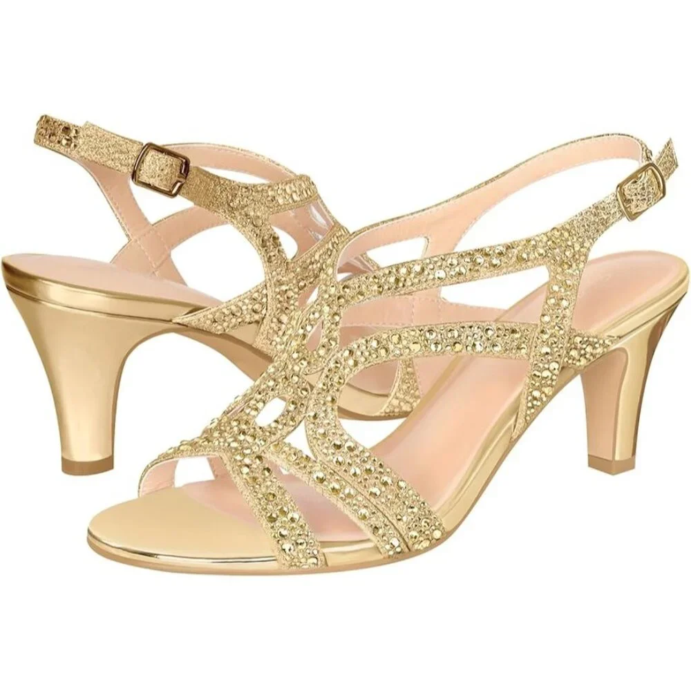 Pizz Annu Amelia Size 7 Rhinestone Heeled Sandals Strappy Design Luxurious Look - Picture 5 of 8
